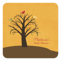 Trendy chic gold red birds baby shower sticker