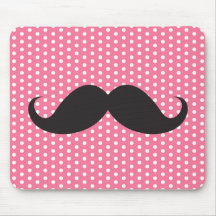 Trendy chic moustache pink polka dot dots pattern mousepads