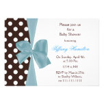 trendy chocolate blue bow Baby shower Invitation