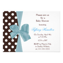 trendy chocolate blue bow Baby shower Invitation