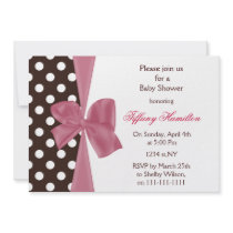 trendy chocolate pink bow Baby shower Invitation