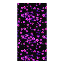 Trendy Cute Purple and Black Floral Print Personalized Photo Card