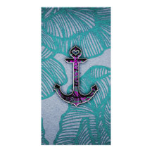 Trendy Floral Paper Blue and Purple Anchor Photo Card Template