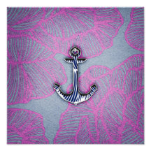 Trendy Floral Paper Blue and Purple Anchor Photo Print
