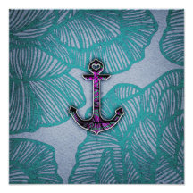 Trendy Floral Paper Blue and Purple Anchor Photographic Print