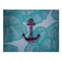 Trendy Floral Paper Blue and Purple Anchor Post Cards