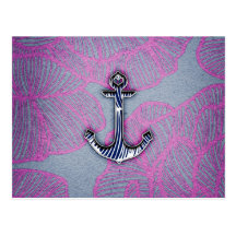 Trendy Floral Paper Blue and Purple Anchor Postcard