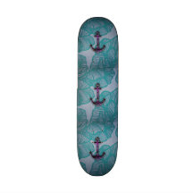 Trendy Floral Paper Blue and Purple Anchor Skate Deck