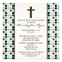Trendy Fun DOTS Baby Boy Baptism Inviation Personalized Announcement