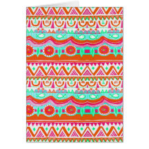 Trendy Girly Orange Teal Tribal Pattern Cards