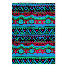 Trendy Girly Pink Blue Tribal Pattern Greeting Cards