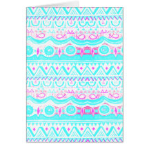 Trendy Girly Pink Teal Tribal Pattern Card