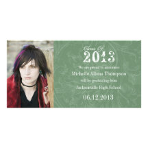 Trendy Grunge Green Graduation Announcement Photo Cards