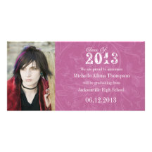 Trendy Grunge Pink Graduation Announcement Customized Photo Card