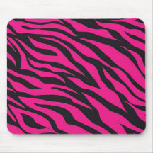 Trendy Hot Pink Fuchsia Black Zebra Stripes Print Mouse Pads
