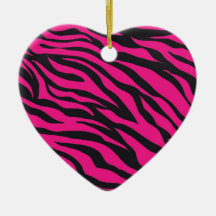 Trendy Hot Pink Fuchsia Black Zebra Stripes Print Christmas Tree Ornament