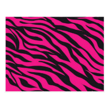 Trendy Hot Pink Fuchsia Black Zebra Stripes Print Post Cards