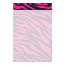 Trendy Hot Pink Fuchsia Black Zebra Stripes Print Stationery Paper