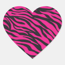 Trendy Hot Pink Fuchsia Black Zebra Stripes Print Heart Sticker