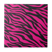 Trendy Hot Pink Fuchsia Black Zebra Stripes Print Tile