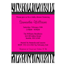 Trendy Hot Pink Zebra Girl Baby Shower Custom Invite