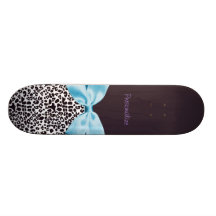 Trendy Leopard Print and Blue Ribbon With Name Custom Skateboard