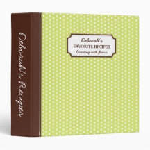Trendy lime green polka dots personalized recipe 3 ring binders