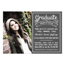 Trendy Modern Chalkboard Typography Graduation Invitations