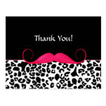 Trendy Mustache Pink And Black Leopard Thank You Postcard