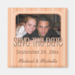 Trendy Peach Striped Save The Date Photo Magnet