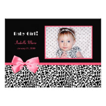 Trendy Pink And Black Photo Birth Announcements