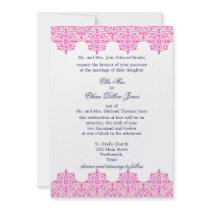 Trendy Pink and Orange Damask Wedding invitations