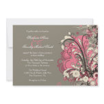 Trendy pink gray grunge swirls wedding invitation