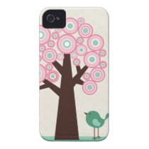 Trendy pink green circles tree bird iphone 4 case