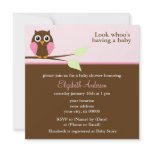 Trendy Pink Owl Baby Shower Invitations