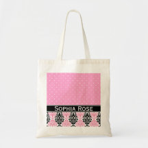 Trendy Polka Dot Damask Pattern with Name Canvas Bags