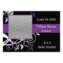 trendy purple Graduation photo Invitation