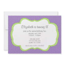 Trendy Purple Polka Dot Green Frame Birthday Party