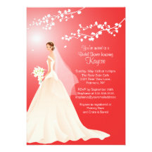 Trendy Red BRUNETTE Bride Bridal Shower Invite