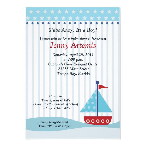 Trendy Sailboat 5x7 Baby Shower Invitation
