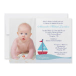 Trendy Sailboat Baptism Photo Invitation