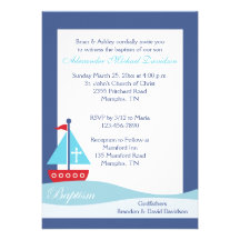 Trendy Sailboat (Navy) Baptism Invitation