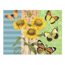 Trendy Sunflowers and Butterflies postcard