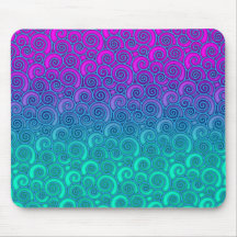 Trendy Swirly Wavy Teal and Bright PInk Abstract Mousepads