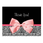 Trendy Thank You Leopard Print With Pink Ribbon Post Card
