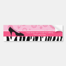 Trendy Zebra Girly Pink High Heel Shoes Bumper Stickers