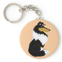 Tri-colour Rough Collie Cartoon Keychain