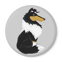 Tri-colour Rough Collie Cartoon Magnet
