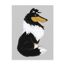 Tri-colour Rough Collie Cartoon Postcard
