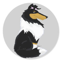 Tri-colour Rough Collie Cartoon Sticker